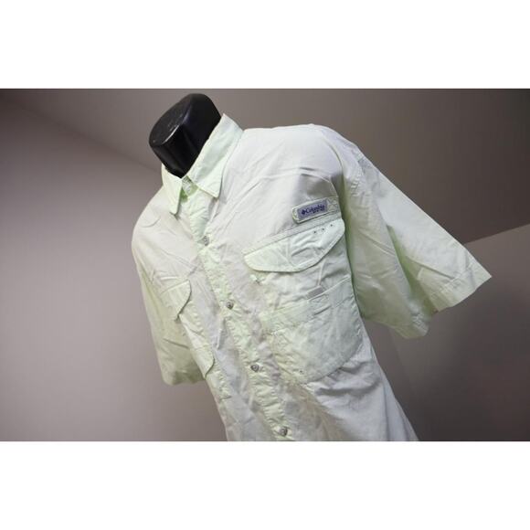 Columbia PFG Vented Fishing Shirt Light Green Performance Camp Shirt Mens Large - Picture 1 of 13